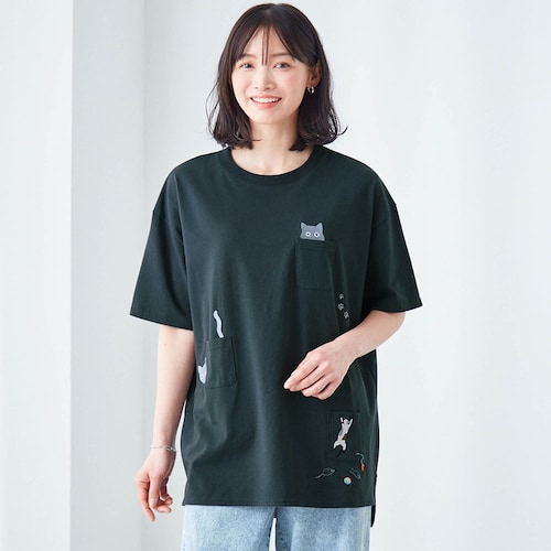 ネコ刺繍チュニックプルオーバー