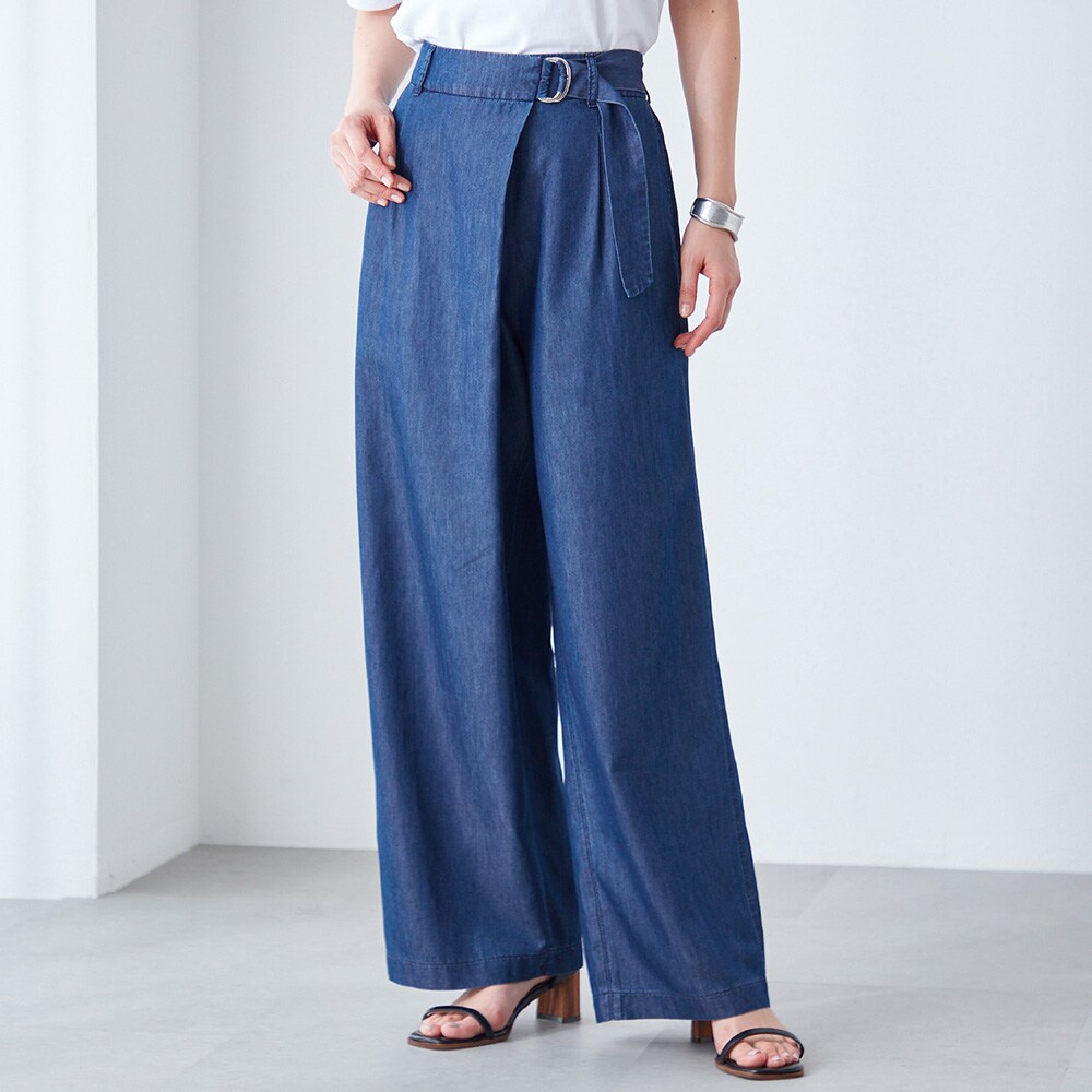 【ベルメゾン】ベルテッドデニムワイドパンツ