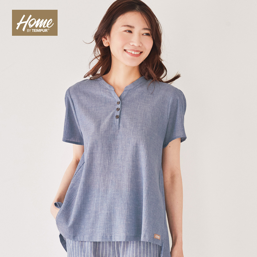 【Home BY TEMPUR】綿素材のヘンリーネック半袖ルームウェア
