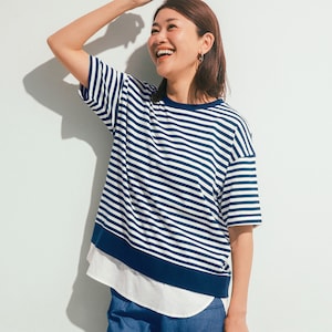 【ノージーン/NO JEAN】フェイクレイヤードボーダー半袖Tシャツ