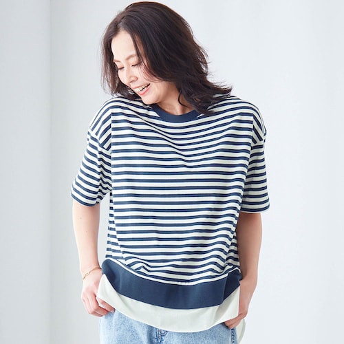 フェイクレイヤードボーダー半袖Ｔシャツ