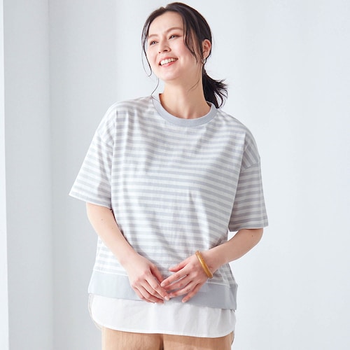 フェイクレイヤードボーダー半袖Ｔシャツ