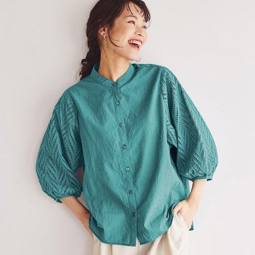 袖レースシャツ