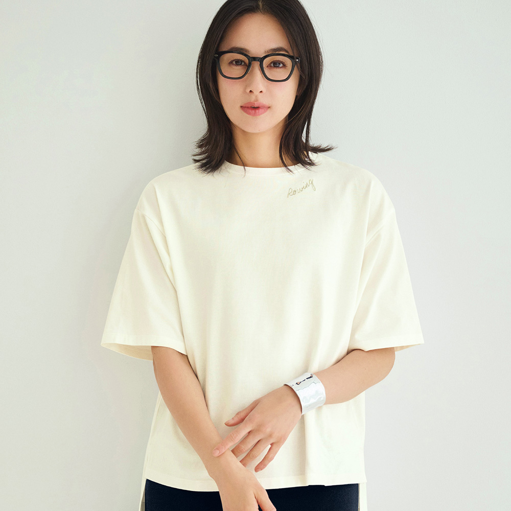 汗ジミが目立ちにくい刺繍入り5分袖カットソー(ロウイング/Rowing)