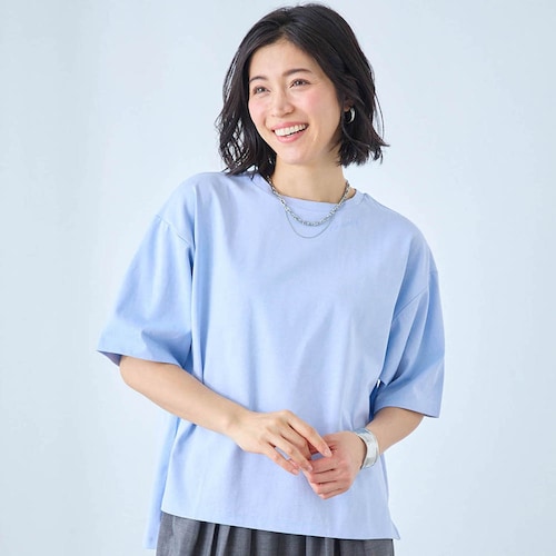 汗ジミが目立ちにくい刺繍入り5分袖カットソー