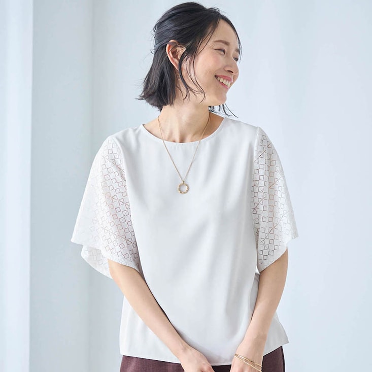 袖レースブラウス【UVカット】