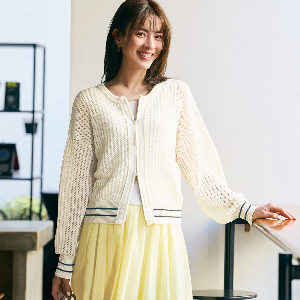 【ロウイング/Rowing】透かし編み柄ニットブルゾン