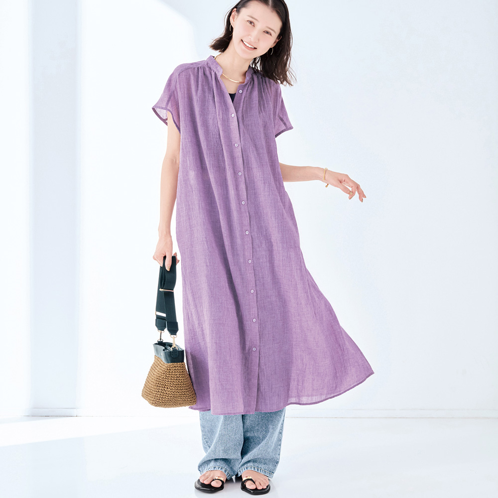 【ロウイング/Rowing】コットン混ボイルシャツワンピース