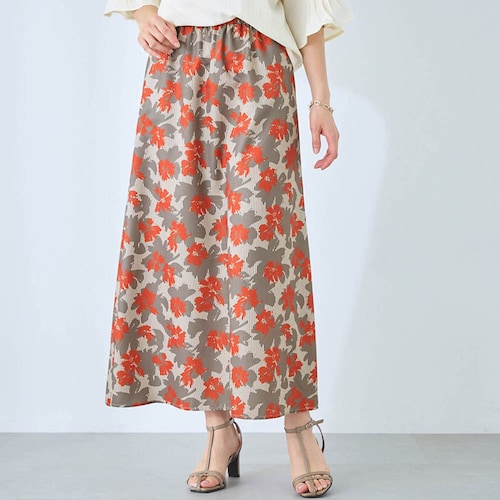 ウエストゴム使いフラワープリントスカート