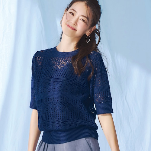 クロシェ風透かし編み柄ニット