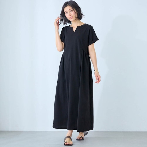 ウエストギャザーワンピース【乾燥機OK】