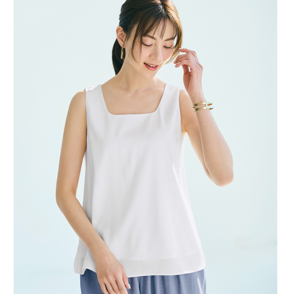 【スタイルノート/StyleNote】裏カットソー付きオトナのノースリTブラウス