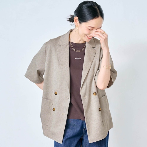 麻調合繊素材の5分袖ジャケット