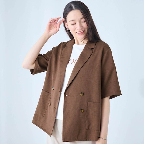 麻調合繊素材の5分袖ジャケット