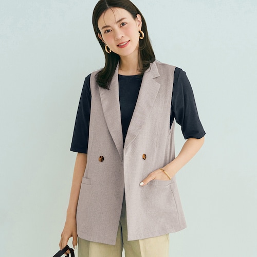 麻調合繊素材のジレ