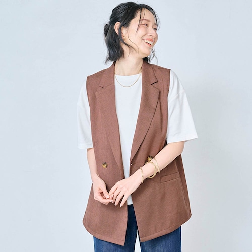 麻調合繊素材のジレ