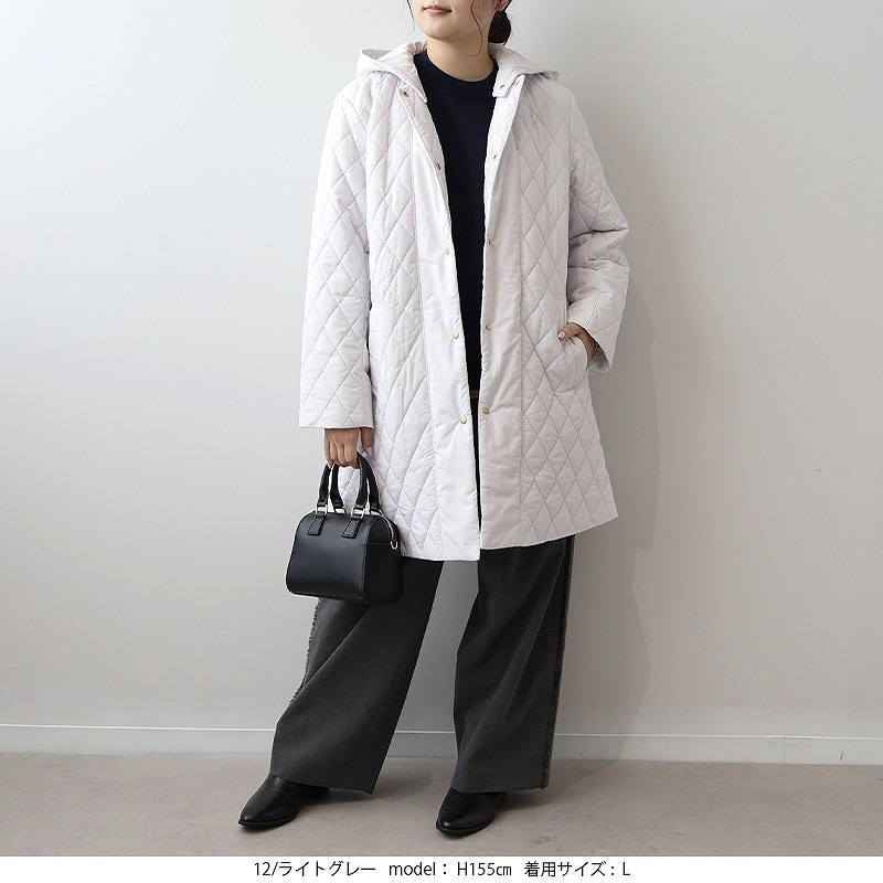 レオナール 中綿フーデッドコート 大きいサイズ トリム 内側フリース