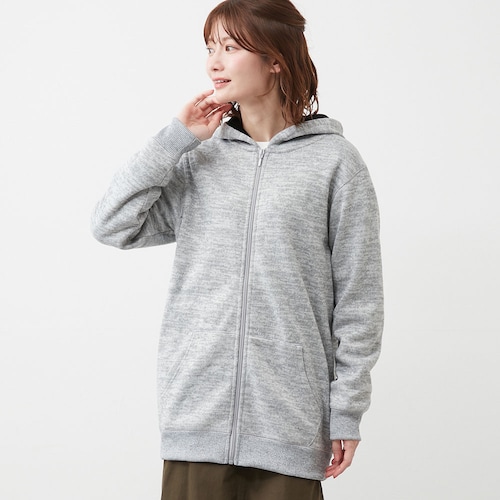 裏ベロアZIPロングパーカー