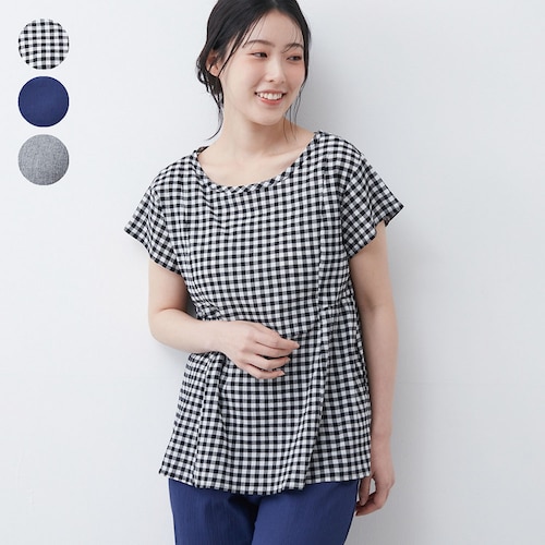 コットンクレープカップ付き半袖トップス