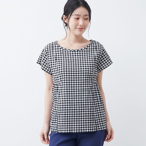 コットンクレープカップ付き半袖トップス