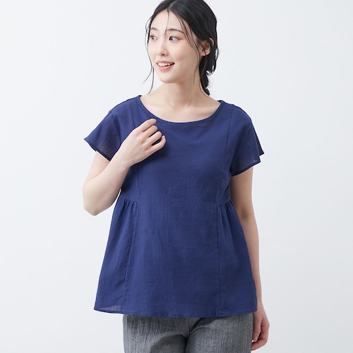 コットンクレープカップ付き半袖トップス