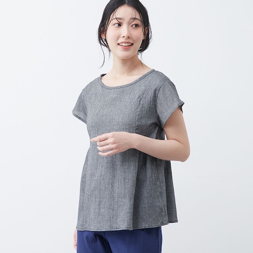 コットンクレープカップ付き半袖トップス