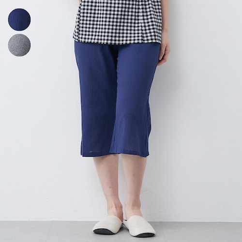 コットンクレープ7分丈ワイドパンツ