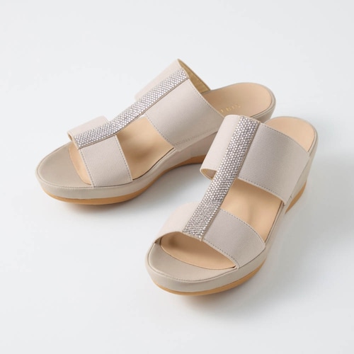 Tストラップラインストーンミュール