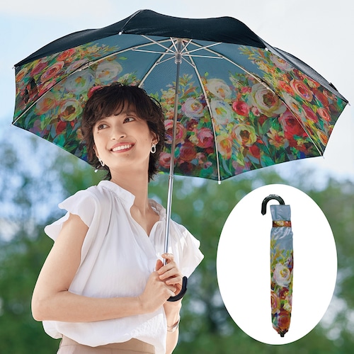 【１回のみ・解約不要】[彩りの庭] 内側の花柄がかわいい晴雨兼用折りたたみ傘