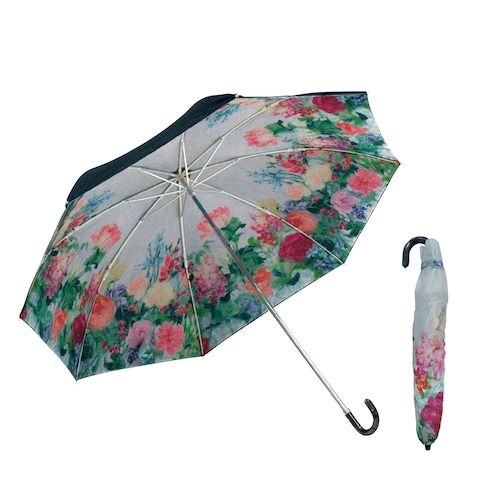【１回のみ・解約不要】[水彩ガーデン] 内側の花柄がかわいい晴雨兼用折りたたみ傘
