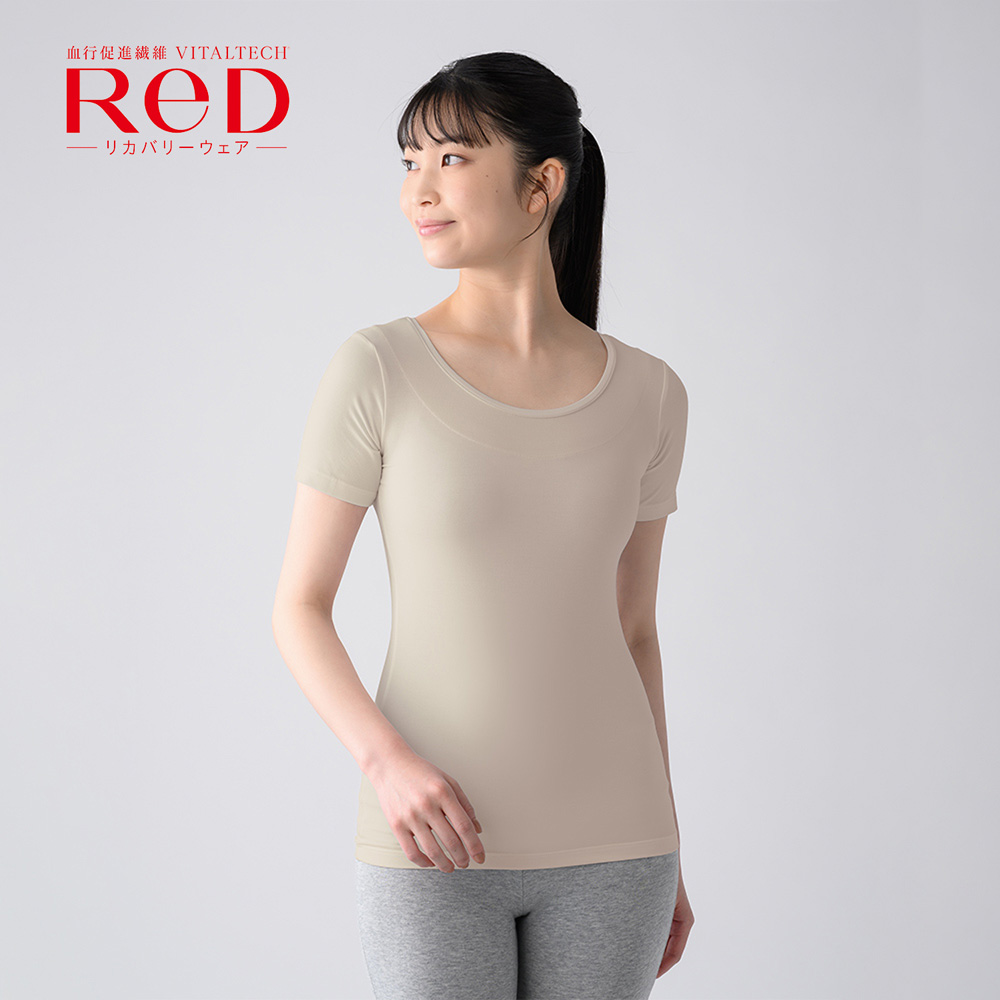 【レッド/ReD】【女性用】Uネックインナー半袖 肩コリ改善 【一般医療機器/リカバリーウェア】