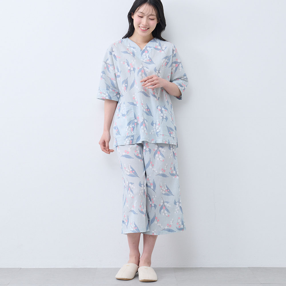 【ベルメゾン】楊柳コットン開襟5分袖パジャマ