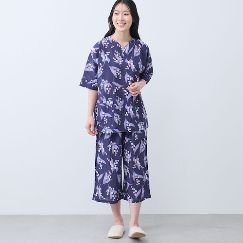 楊柳コットン開襟5分袖パジャマ