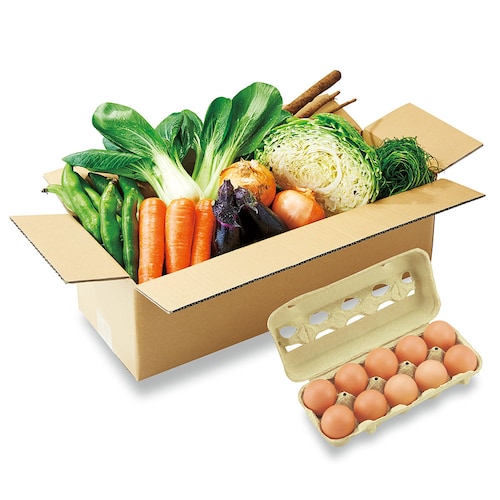 【定期お届け】【送料無料】 有機・特別栽培の野菜と卵10個の頒布会（月2回お届け） ：24回サイクルフリー