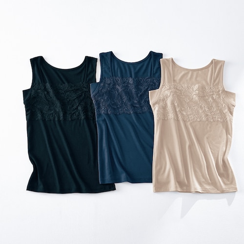 【定期お届け】[Mサイズ] 胸元レースタンクトップ（汗取り付き） ：3回シリーズ