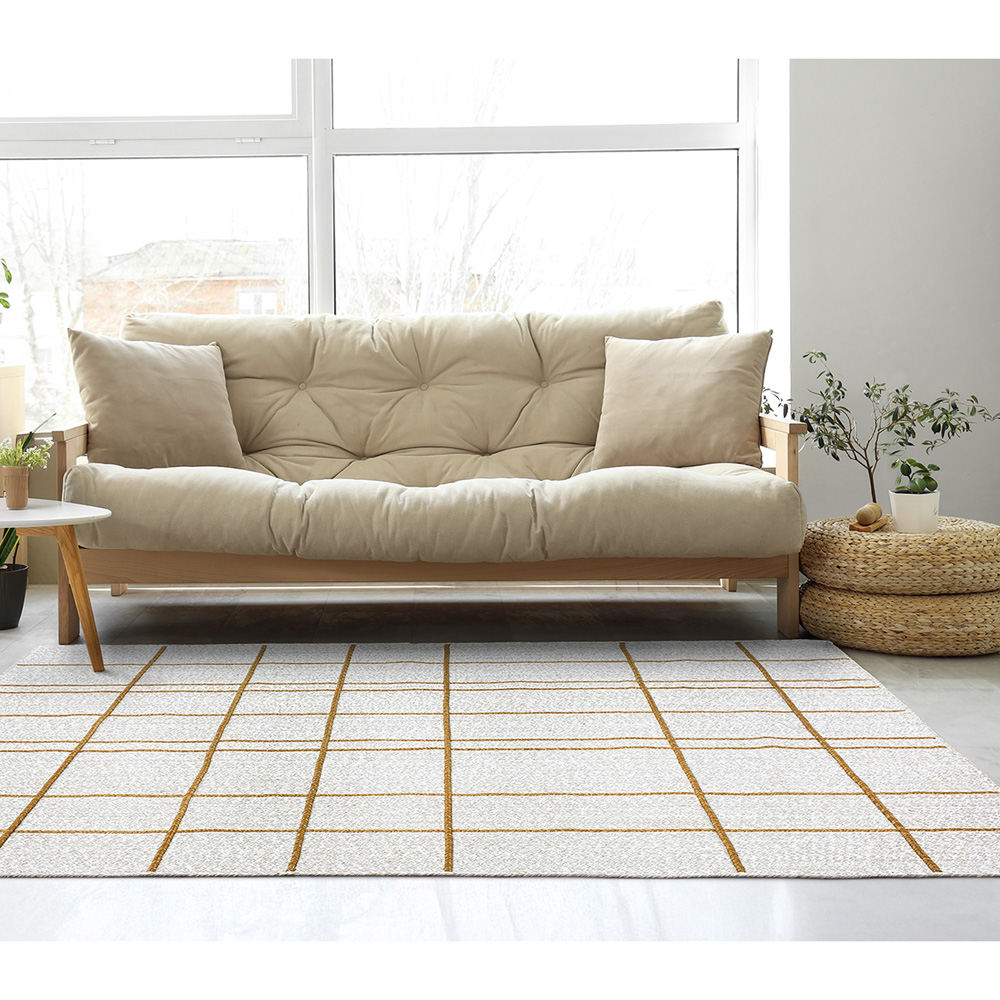 【ベルメゾン】ラインチェックデザインのインド綿ラグ