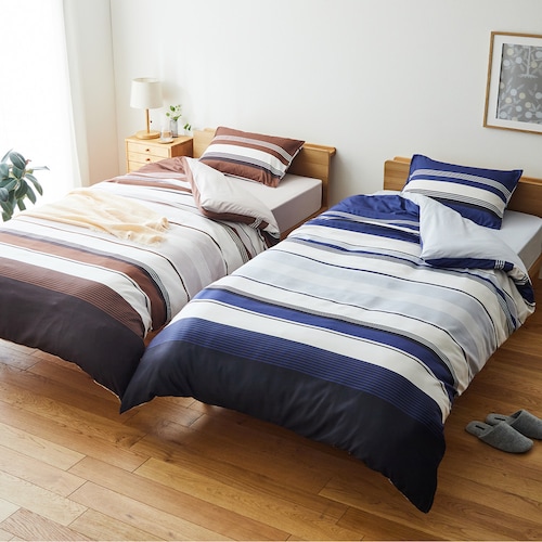シンプルなボーダー柄の布団カバーセット(3点)