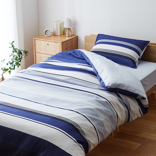 シンプルなボーダー柄の布団カバーセット(3点)