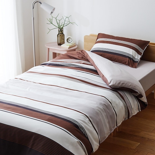 シンプルなボーダー柄の布団カバーセット(3点)