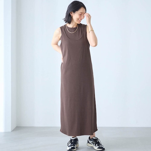 重ねデザインリブワンピースセット