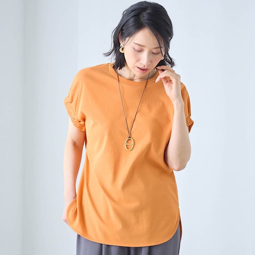 ひやしゃり袖口ゴム使いTシャツ【接触冷感】