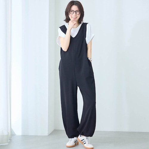 裾ドロスト付きフロントファスナーのオールインワン
