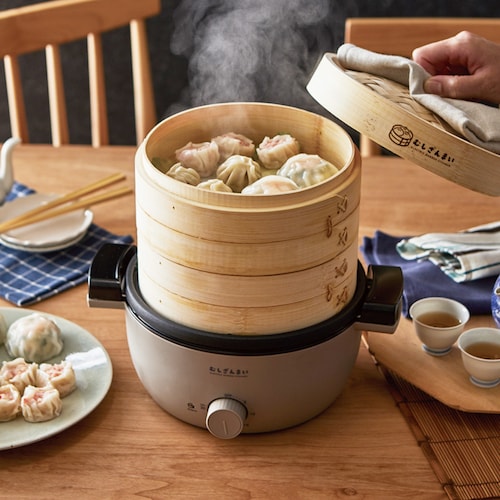 火を使わずに蒸し調理 電気せいろ蒸し器「むしざんまい」 (竹製せいろ付き)