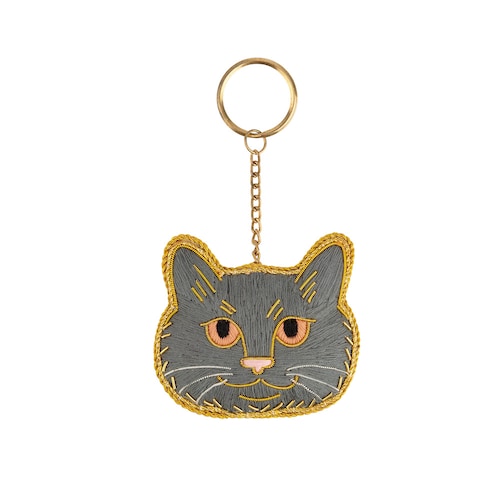 ねこのザリ刺繍キーホルダー