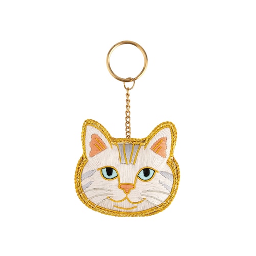 ねこのザリ刺繍キーホルダー