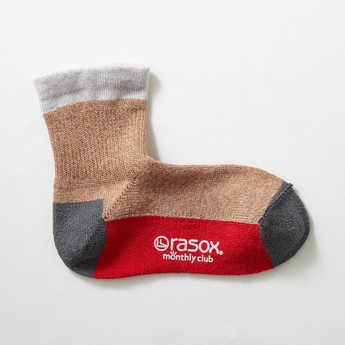 【クリアランス】【1回のみお届け】[95／レッド×チャコール×ベージュ] ストレスフリーなＬ字型ソックス