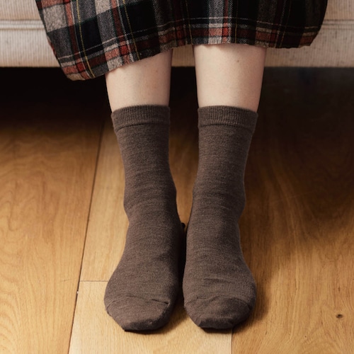 【クリアランス】【1回のみお届け】[ブラウン杢] 基本のウール混薄手くつした