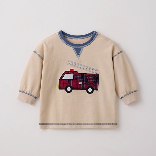 はたらくのりもの アップリケデザイン配色長袖Ｔシャツ 【ベビー服】