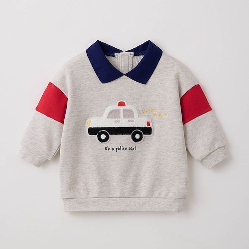 はたらくのりもの サガラ刺繍襟付き裏毛スウェットシャツ