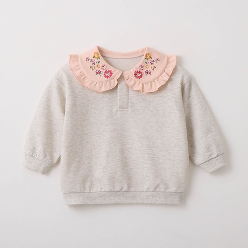 刺繍入りフリルカラー裏毛スウェットシャツ 【ベビー服 長袖】